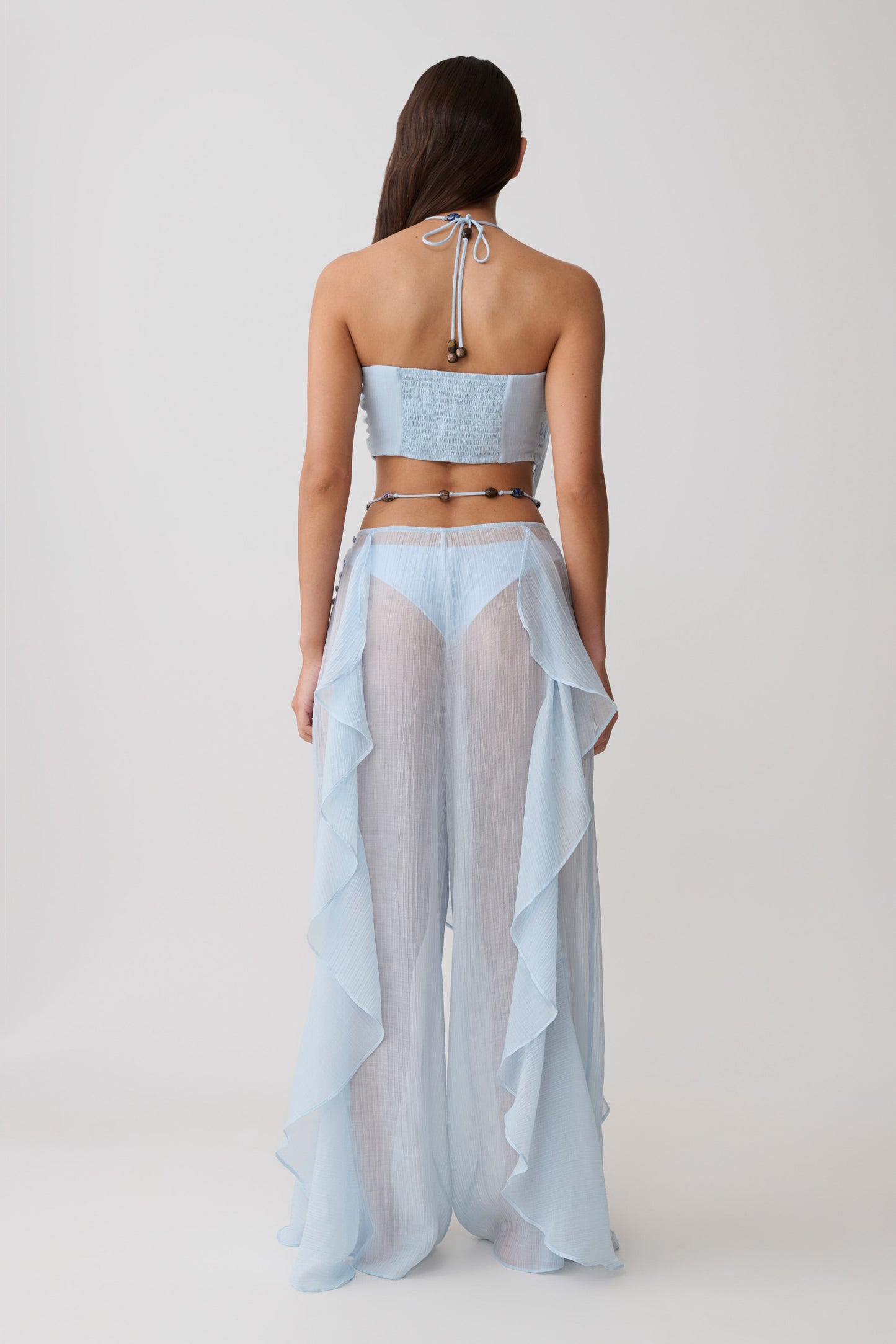 Kai Sheer Draped Ruffle Pant - Pale Blue vista 6