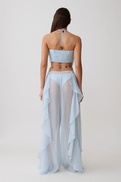 Kai Sheer Draped Ruffle Pant - Pale Blue vista 6