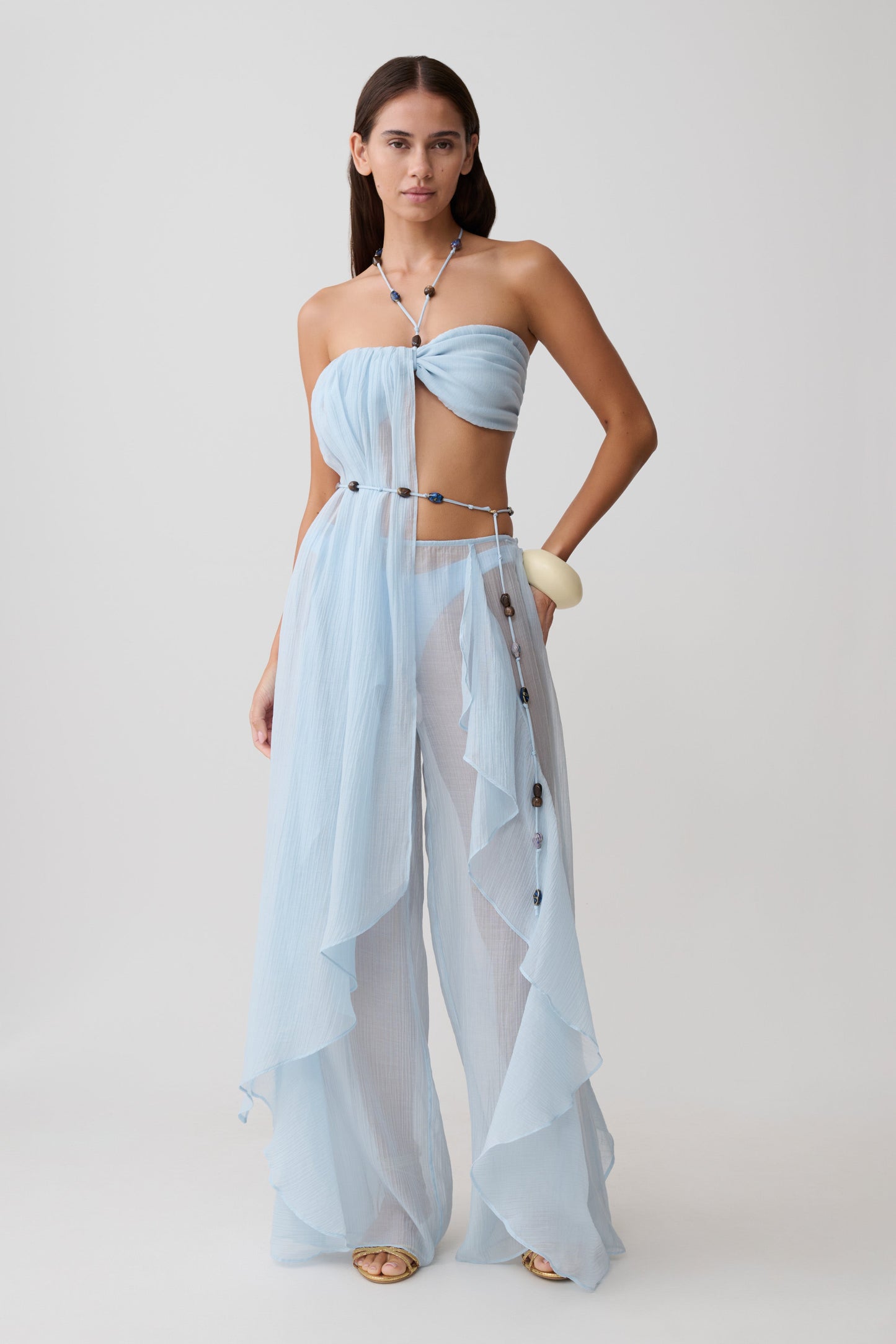 Kai Sheer Draped Ruffle Pant - Pale Blue vista 7