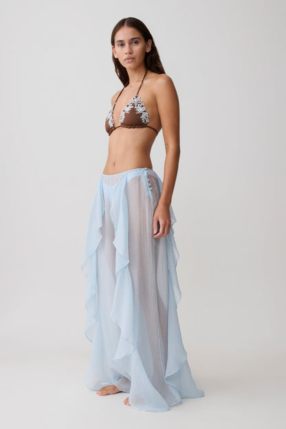 Kai Sheer Draped Ruffle Pant - Pale Blue vista 3