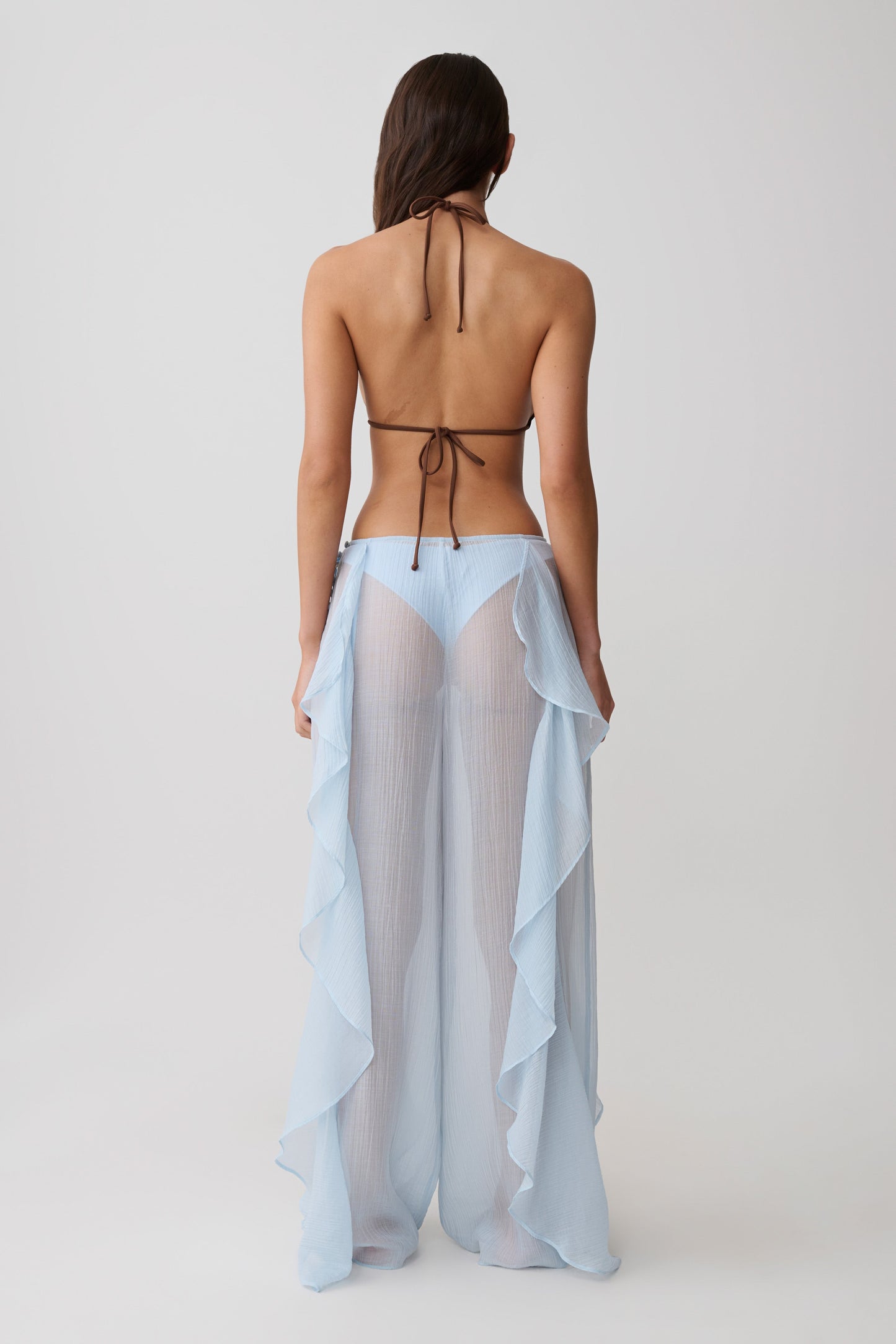 Kai Sheer Draped Ruffle Pant - Pale Blue vista 2
