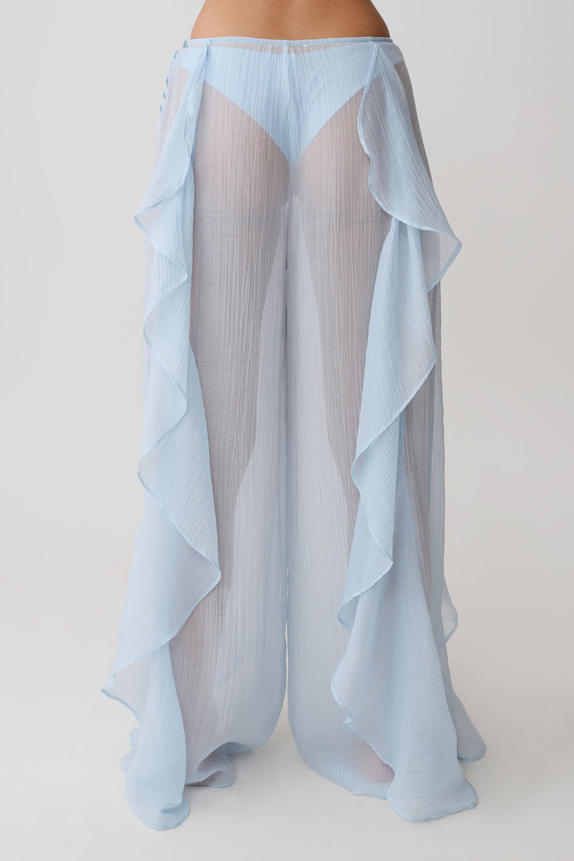 Kai Sheer Draped Ruffle Pant - Pale Blue vista 9