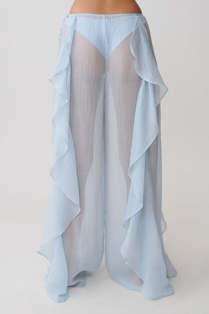 Kai Sheer Draped Ruffle Pant - Pale Blue vista 9