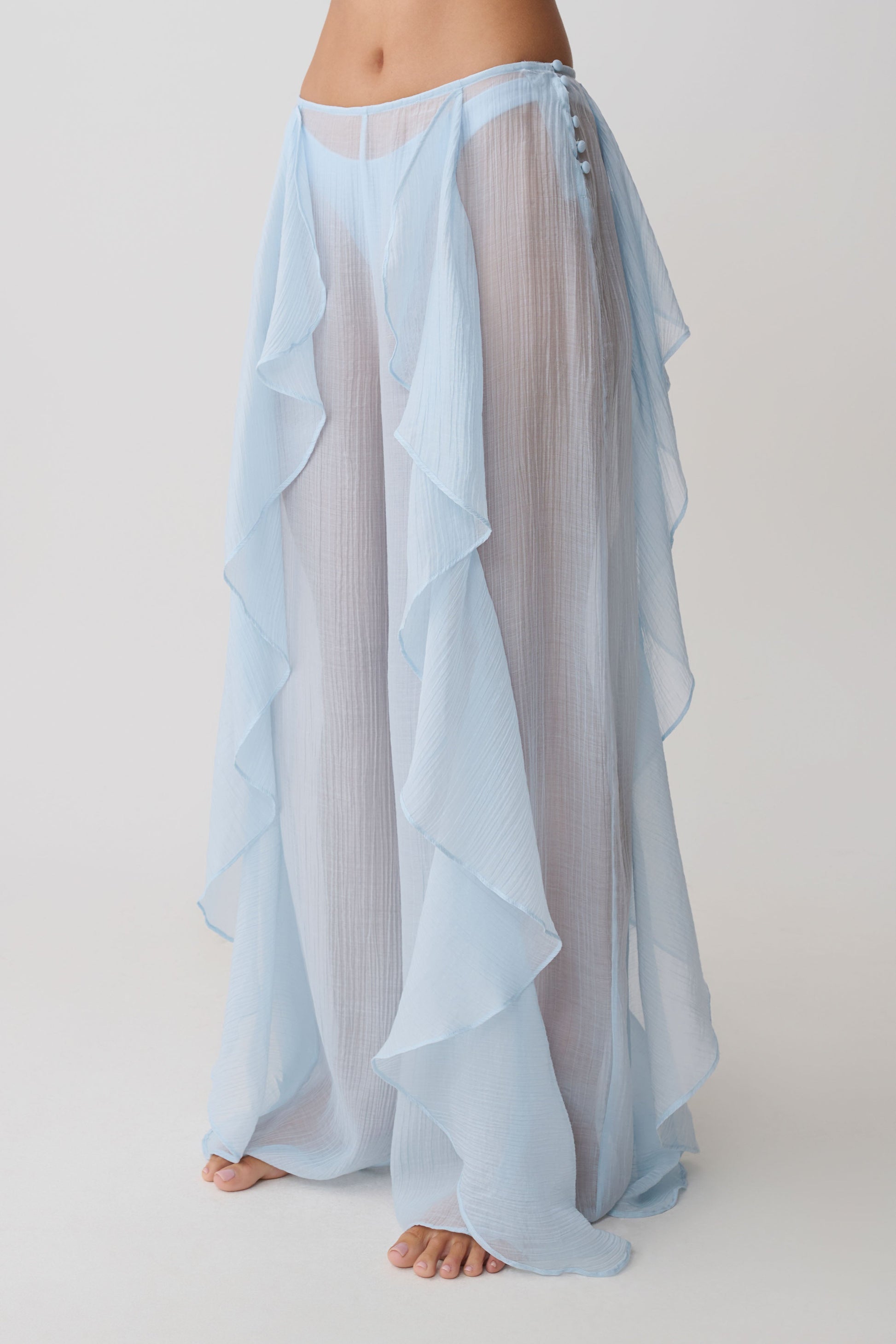 Kai Sheer Draped Ruffle Pant - Pale Blue vista 8