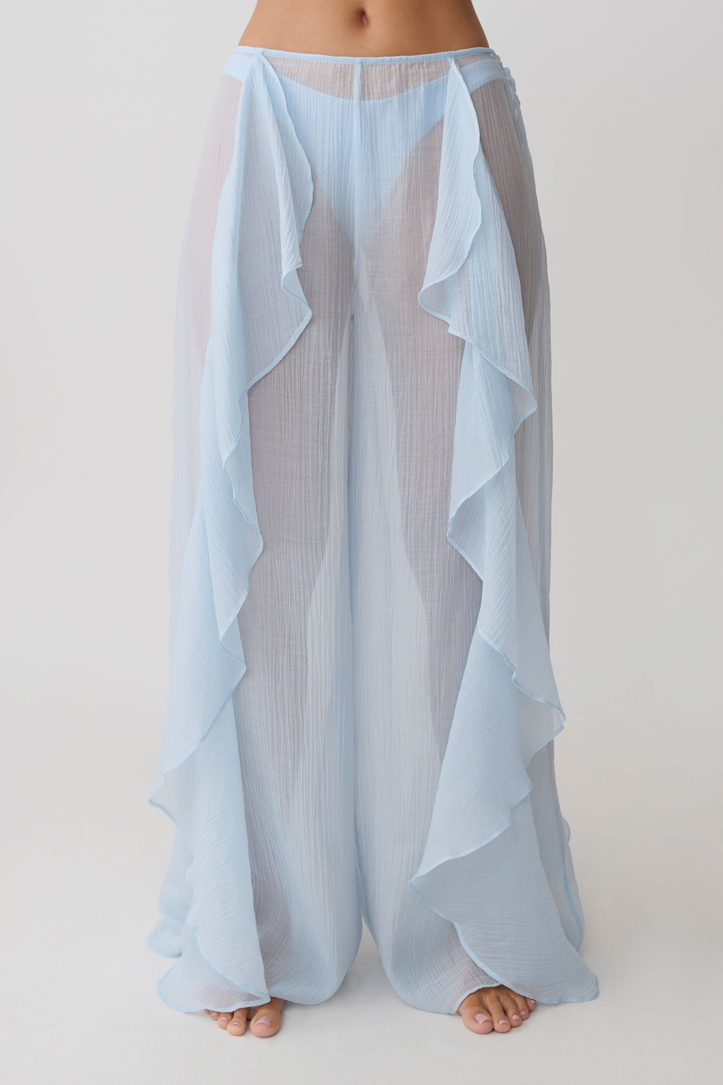 Kai Sheer Draped Ruffle Pant - Pale Blue vista 11