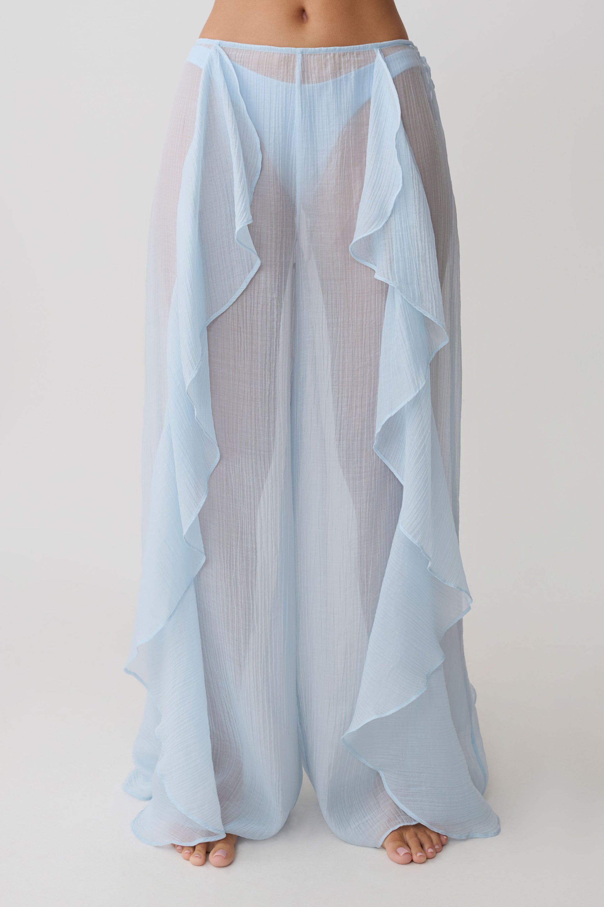 Kai Sheer Draped Ruffle Pant - Pale Blue vista 11