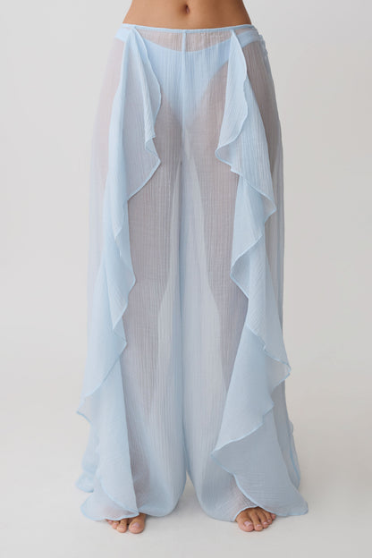 Kai Sheer Draped Ruffle Pant - Pale Blue vista 11