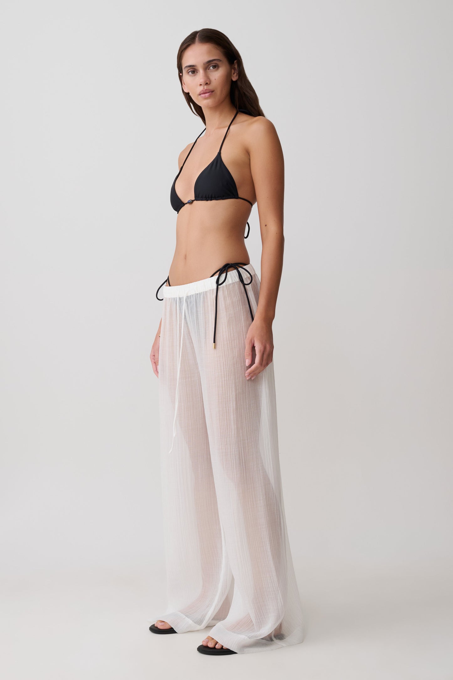 Leilani Sheer Drawstring Wide Leg Pants - Ivory vista 3