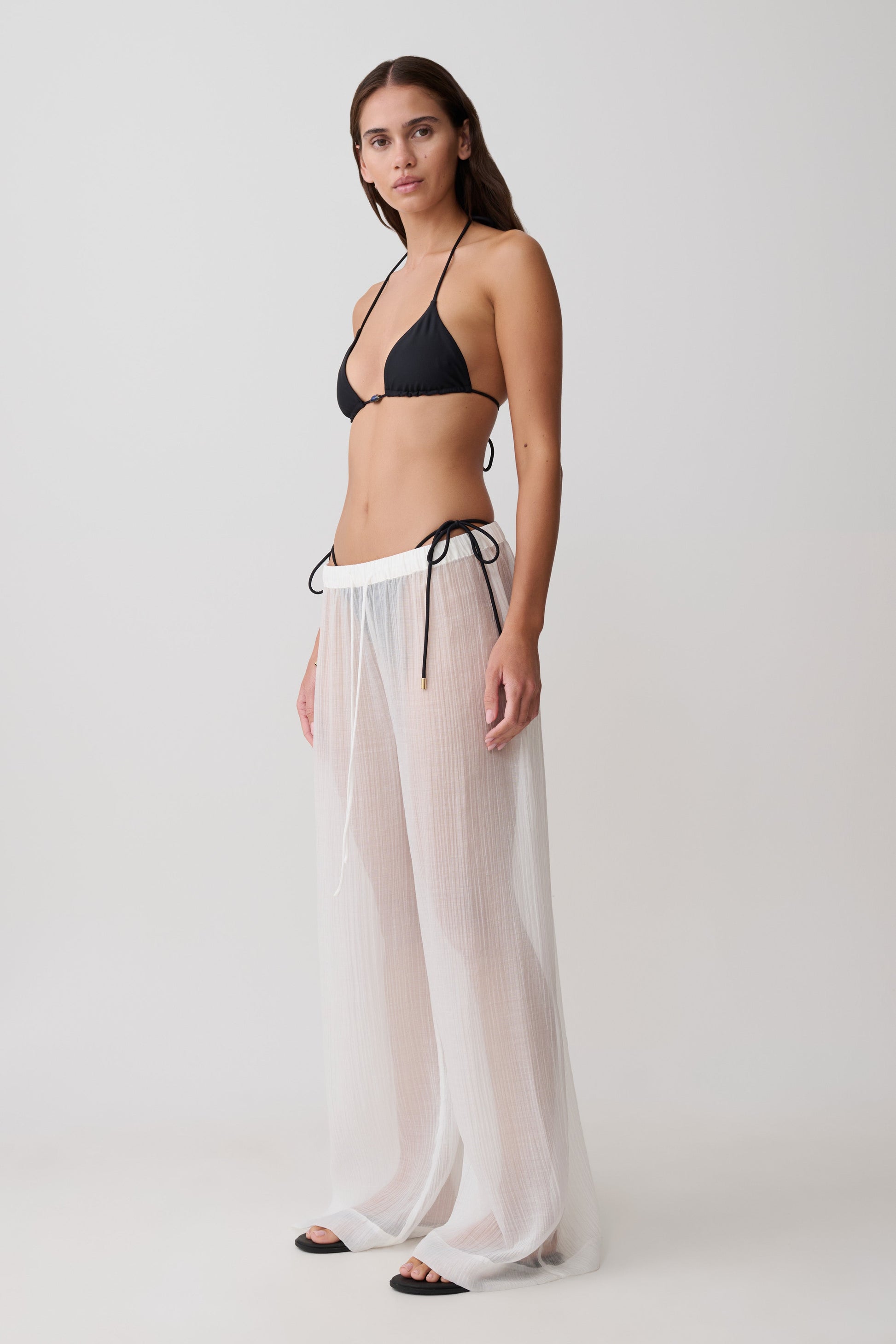 Leilani Sheer Drawstring Wide Leg Pants - Ivory vista 3