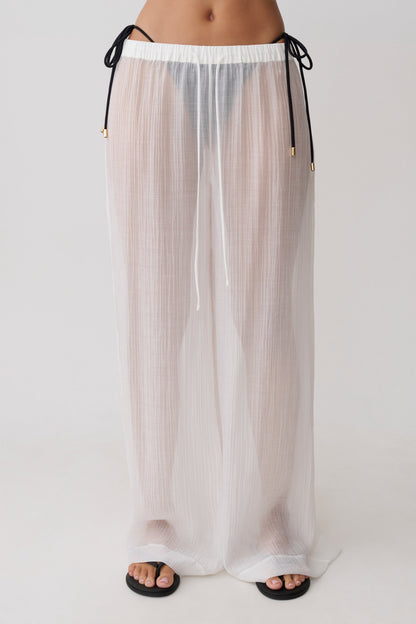 Leilani Sheer Drawstring Wide Leg Pants - Ivory vista 6
