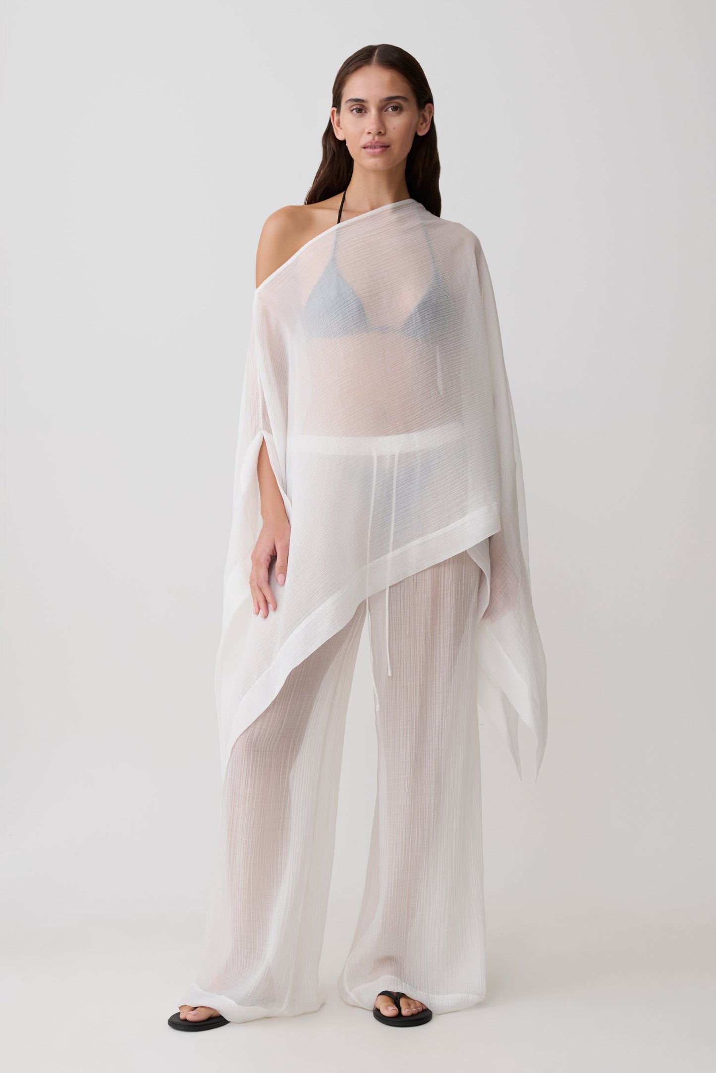 Leilani Sheer Drawstring Wide Leg Pants - Ivory vista 4