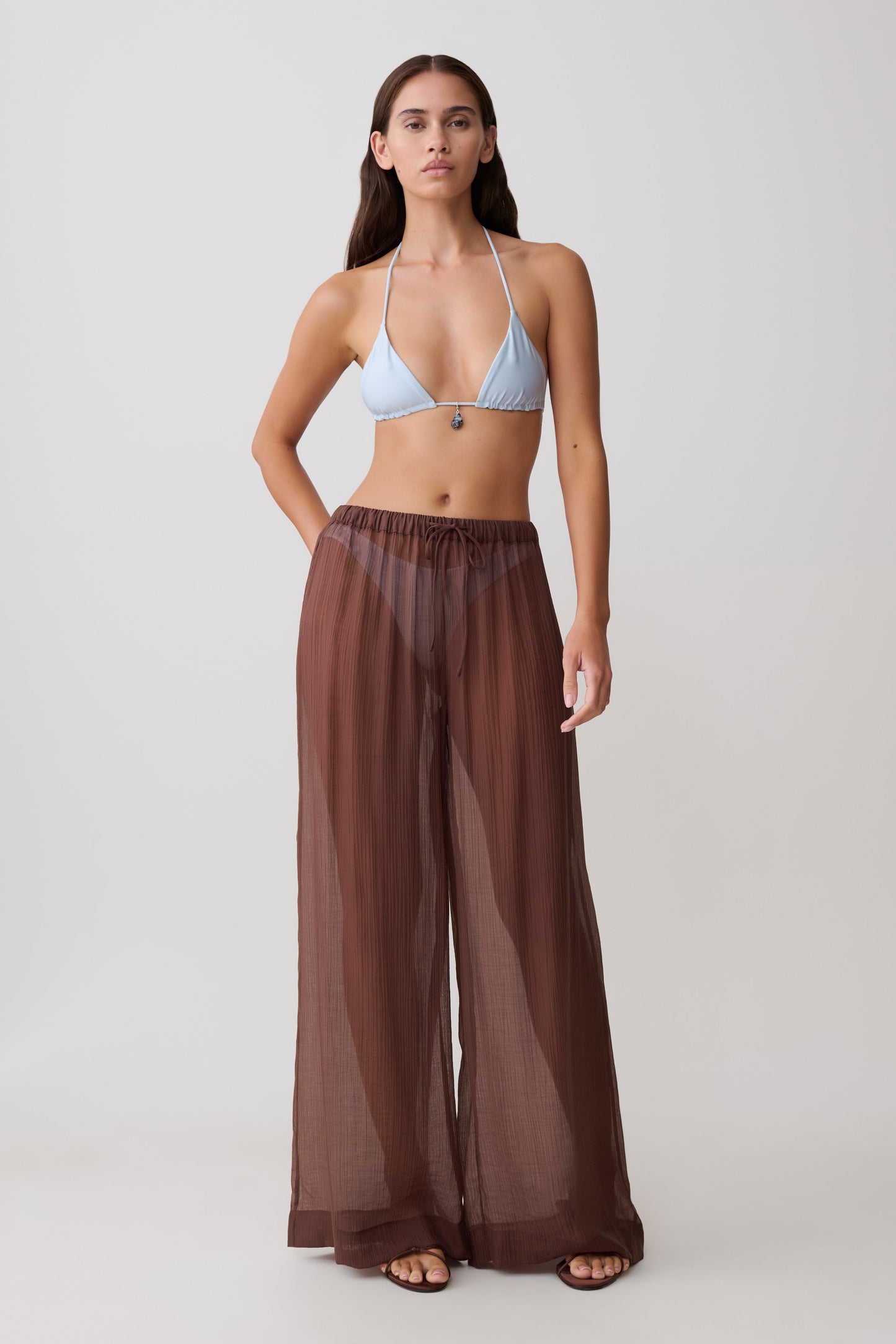 Leilani Sheer Drawstring Wide Leg Pants - Chocolate vista 4