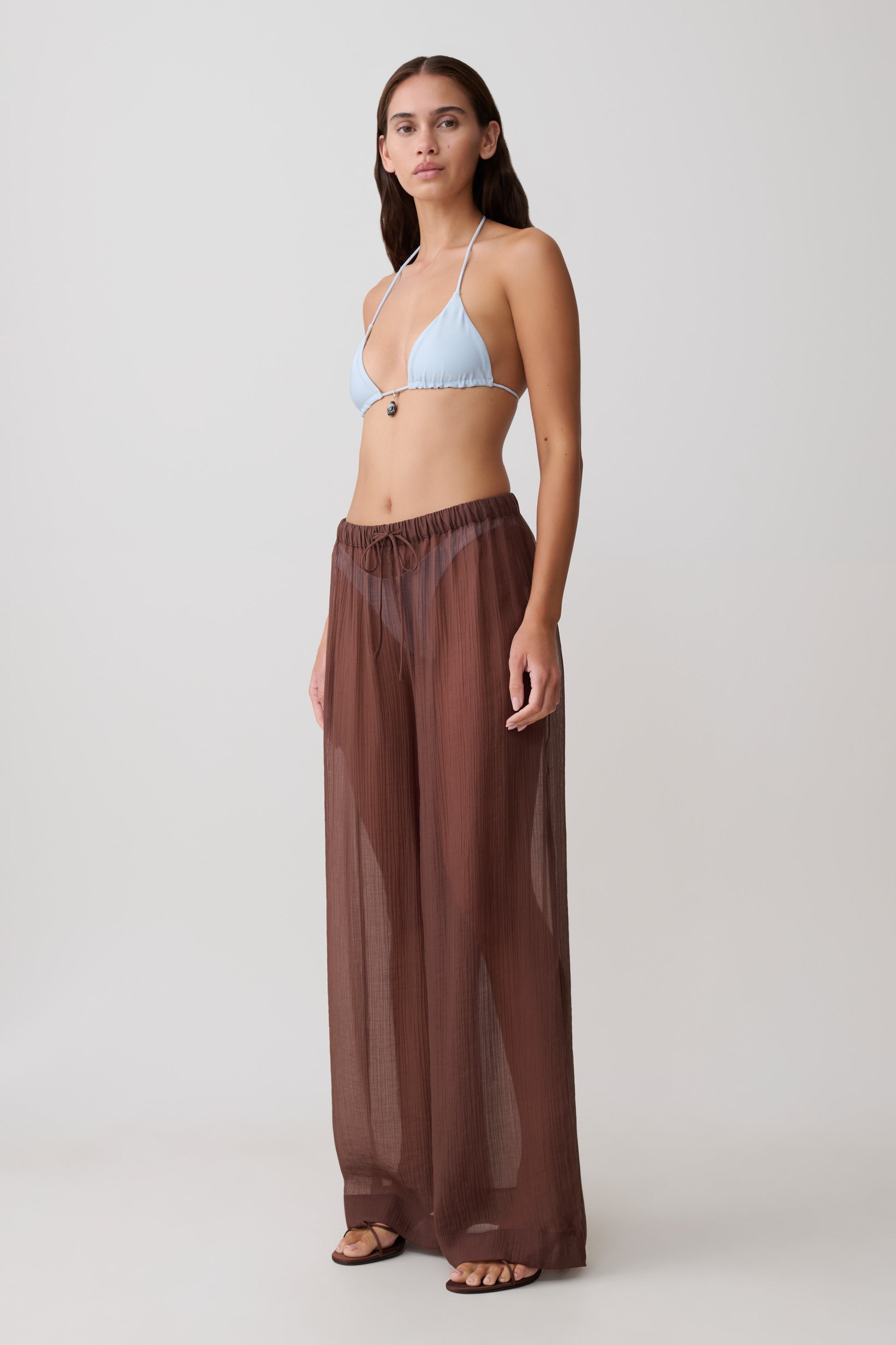 Leilani Sheer Drawstring Wide Leg Pants - Chocolate vista 3