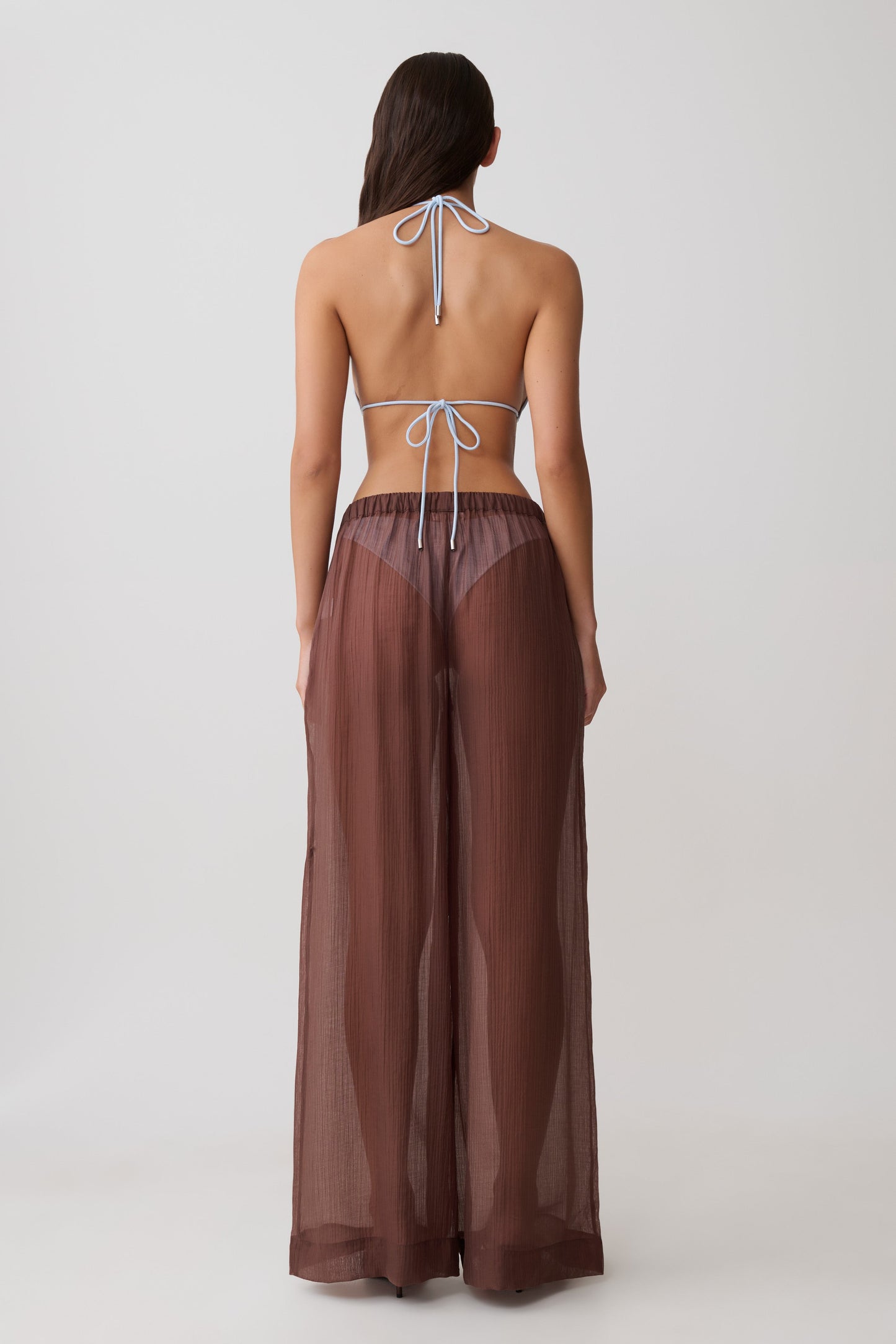 Leilani Sheer Drawstring Wide Leg Pants - Chocolate vista 2