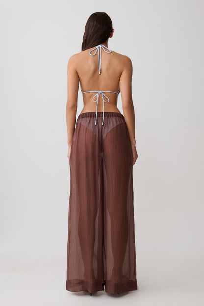 Leilani Sheer Drawstring Wide Leg Pants - Chocolate vista 2