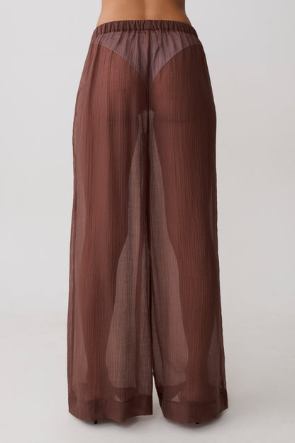 Leilani Sheer Drawstring Wide Leg Pants - Chocolate vista 7