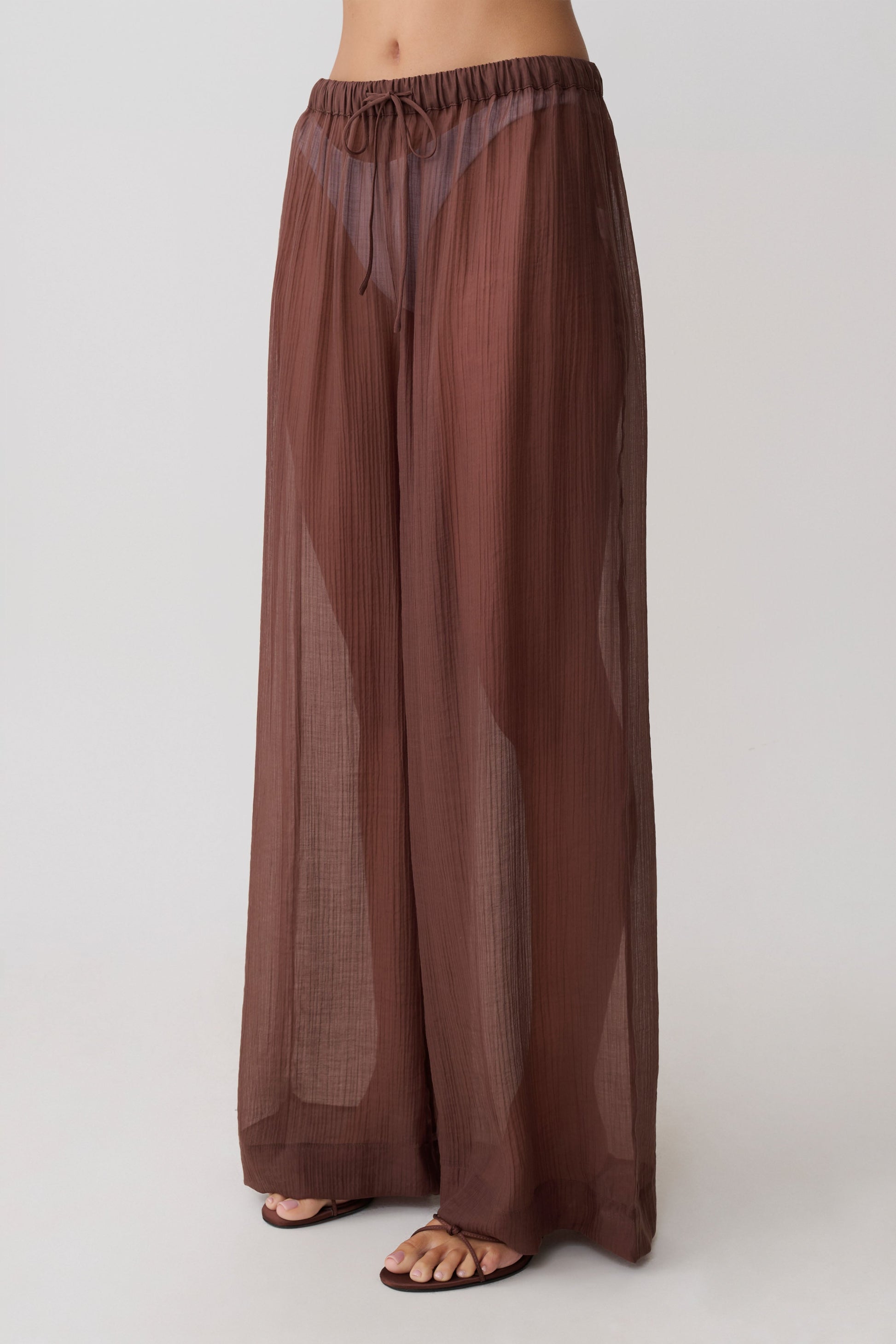 Leilani Sheer Drawstring Wide Leg Pants - Chocolate vista 6