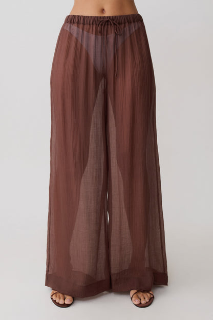 Leilani Sheer Drawstring Wide Leg Pants - Chocolate vista 9