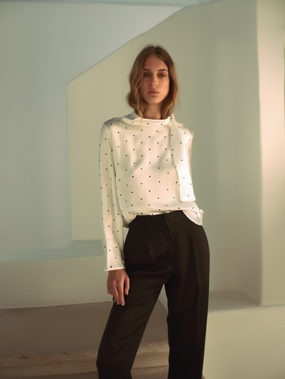 Blusa lunares con lazada al cuello