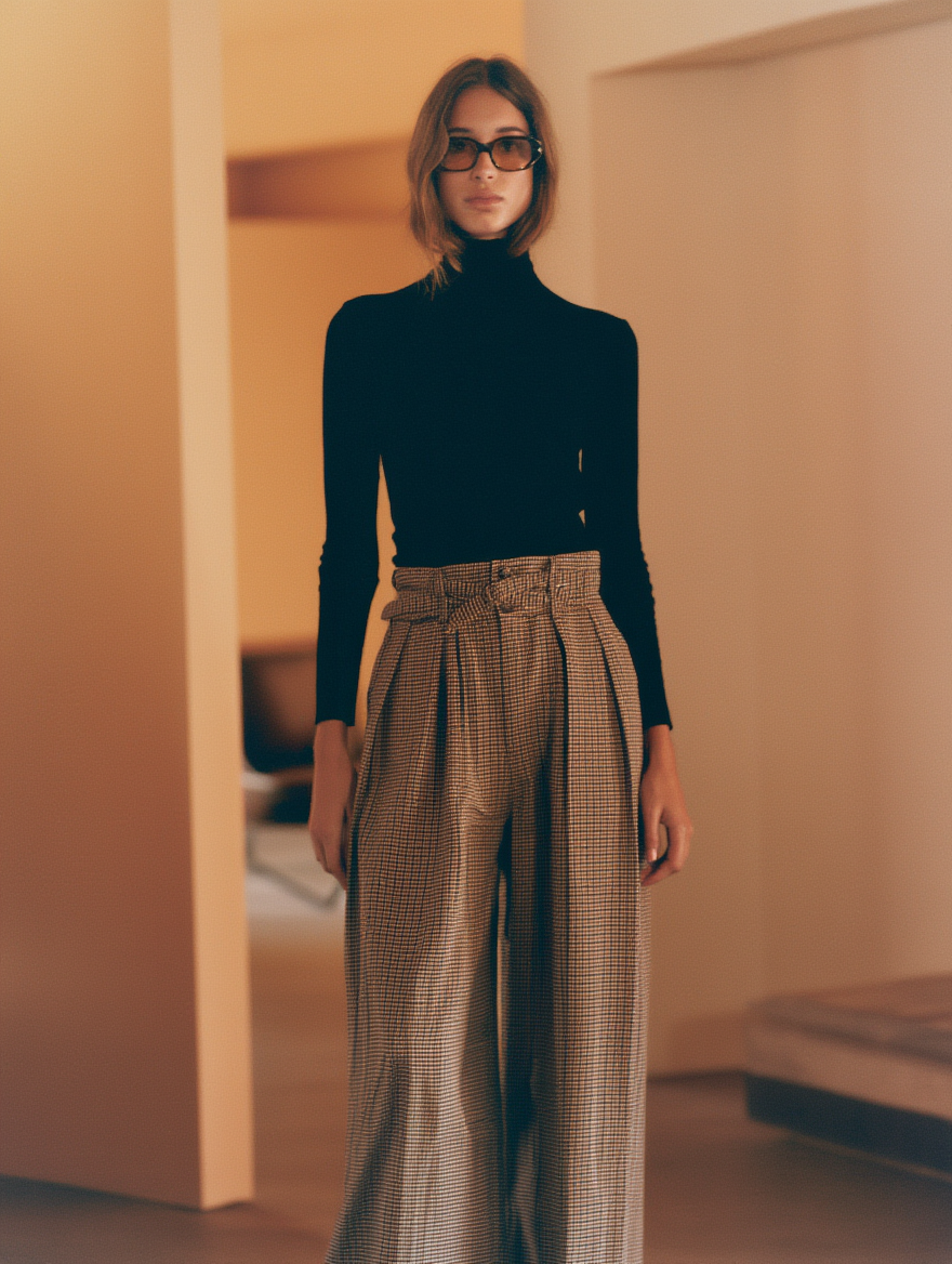 Pantalón Cuadros Wide Leg