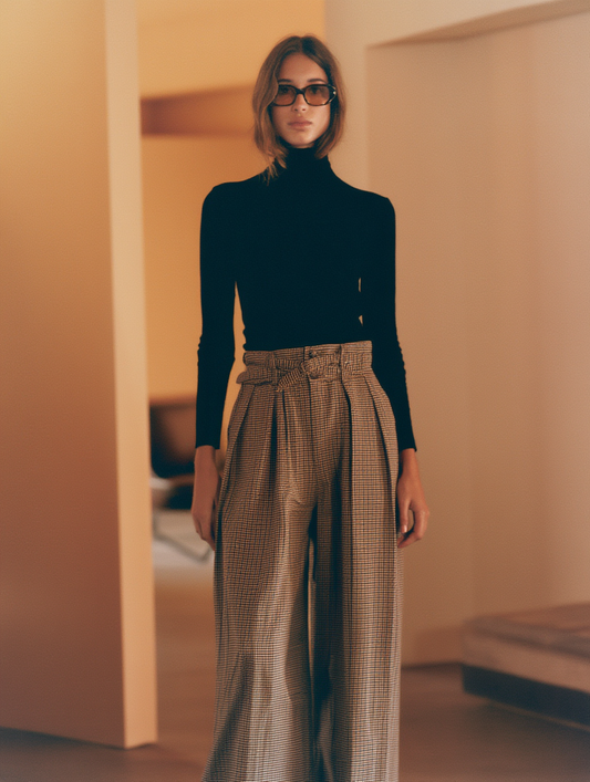 Pantalón Cuadros Wide Leg