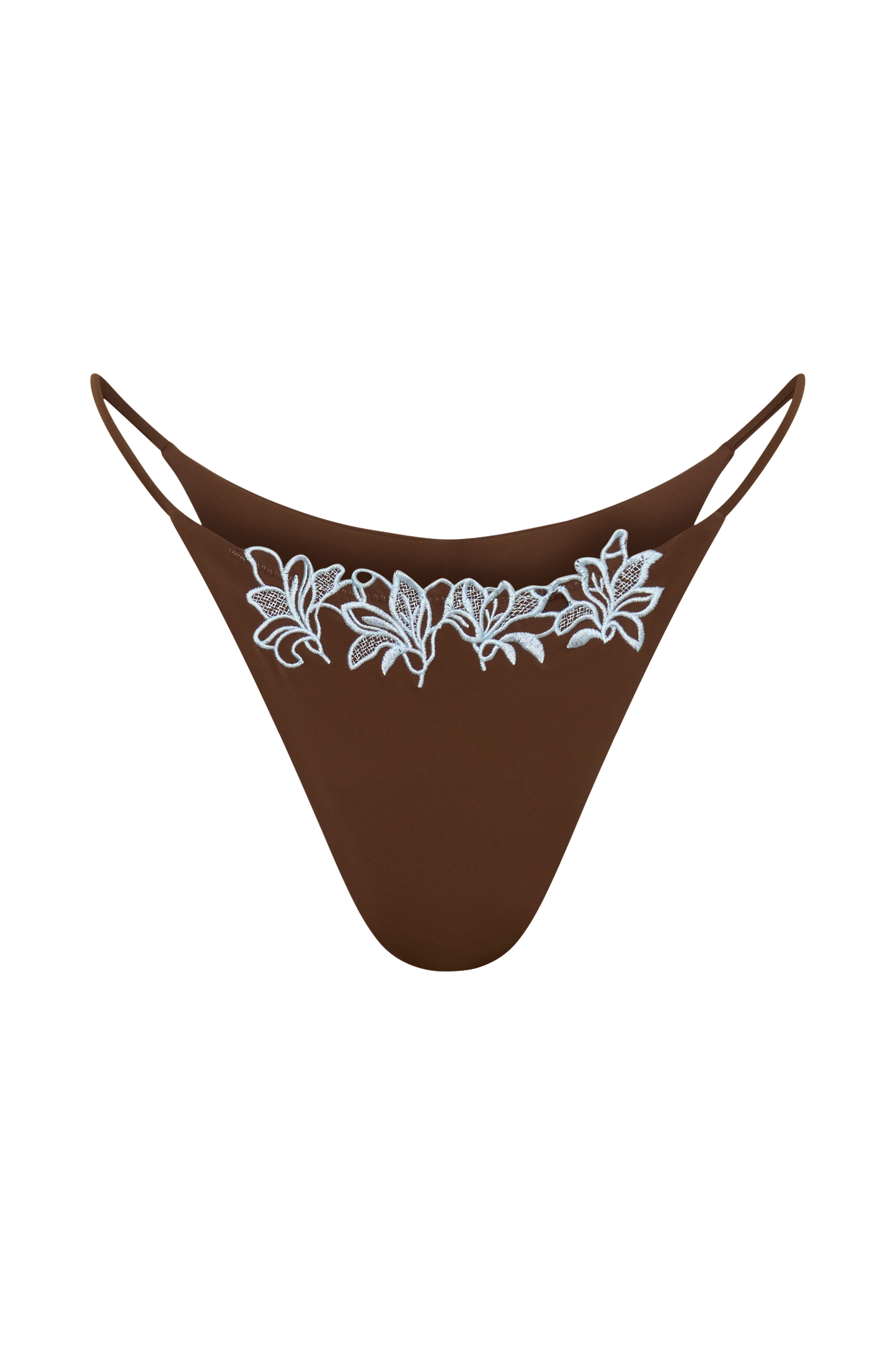 Bloom Embroidered Bikini Bottom - Chocolate With Pale Blue Embroidery vista 11