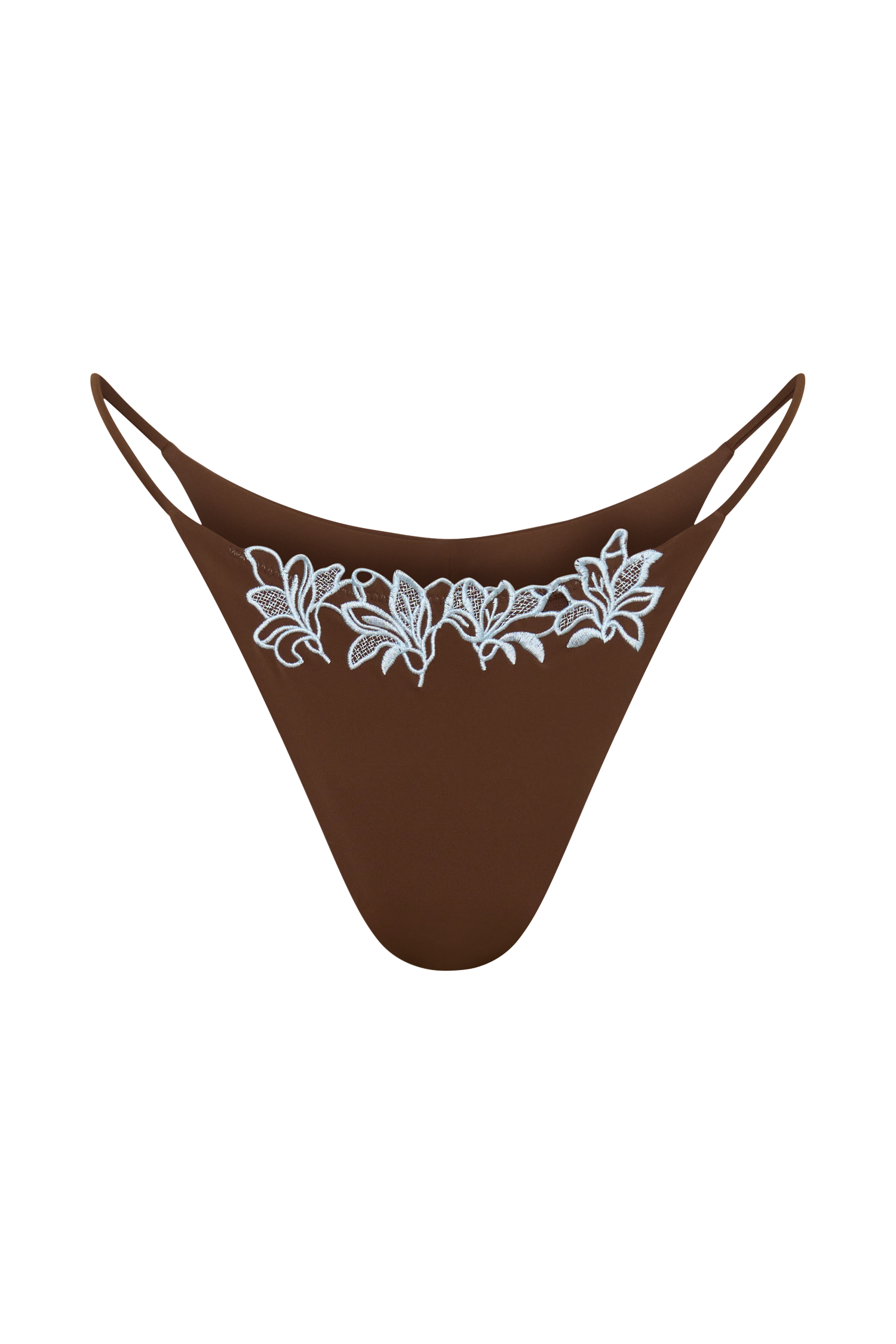 Bloom Embroidered Bikini Bottom - Chocolate With Pale Blue Embroidery vista 11