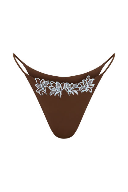 Bloom Embroidered Bikini Bottom - Chocolate With Pale Blue Embroidery vista 11