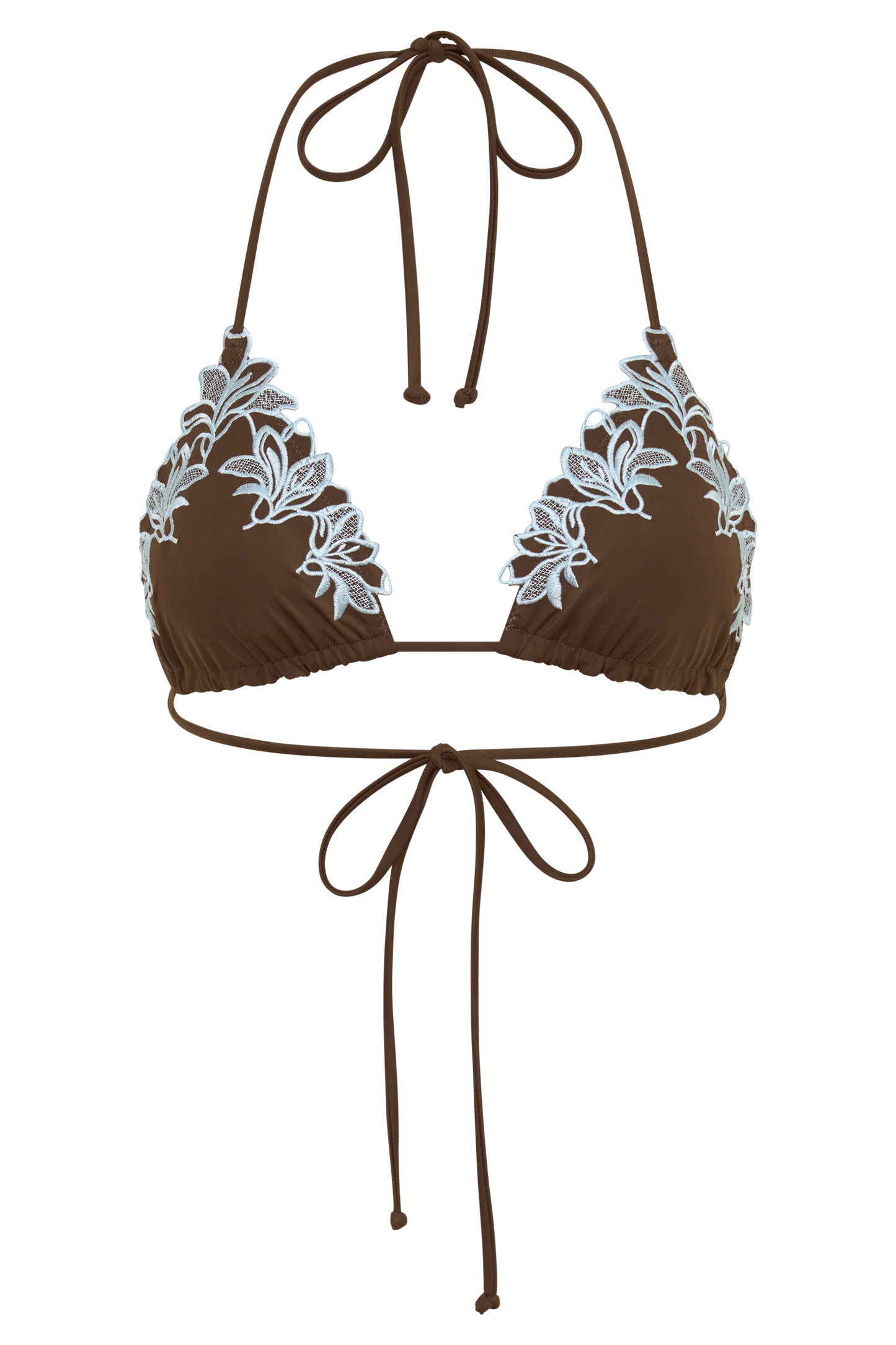 Bloom Embroidered Triangle Bikini Top - Chocolate With Pale Blue Embroidery vista 13