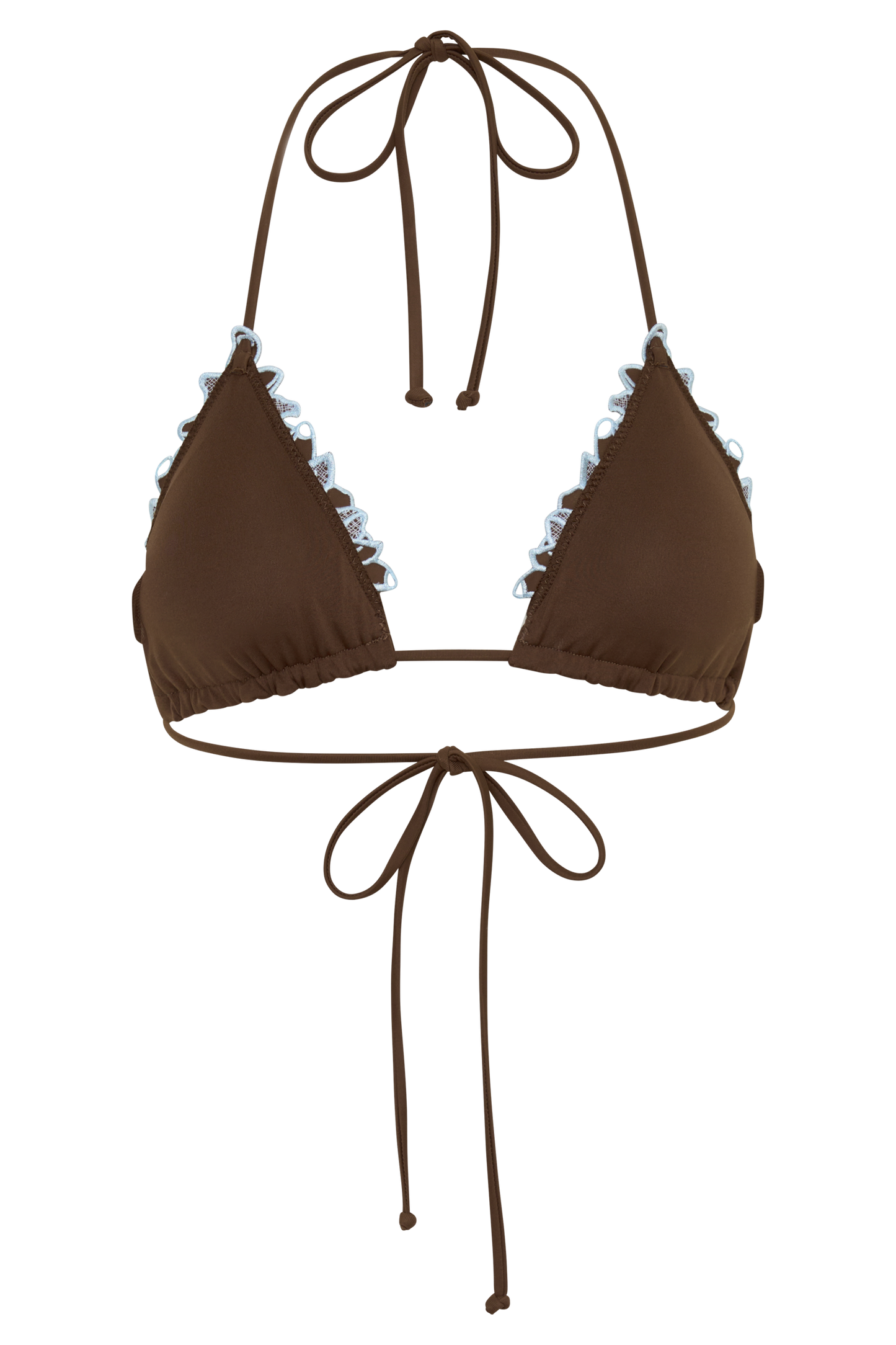 Bloom Embroidered Triangle Bikini Top - Chocolate With Pale Blue Embroidery vista 12