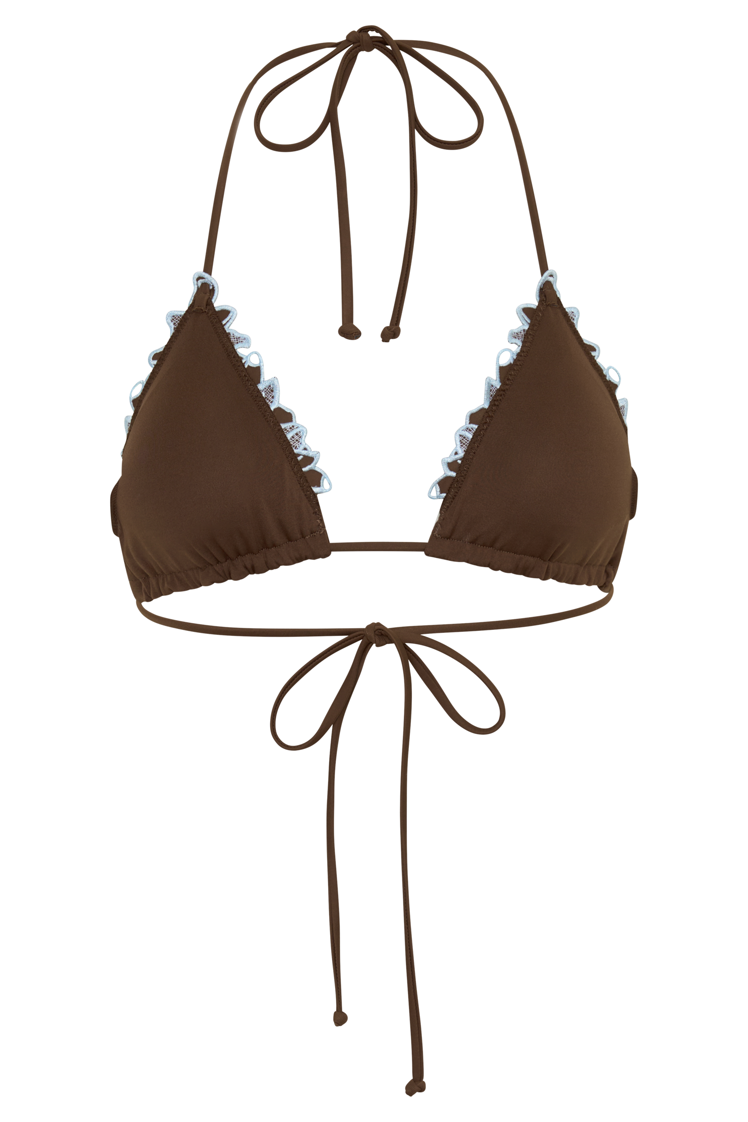 Bloom Embroidered Triangle Bikini Top - Chocolate With Pale Blue Embroidery vista 12