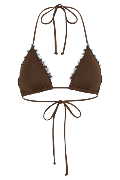 Bloom Embroidered Triangle Bikini Top - Chocolate With Pale Blue Embroidery vista 12
