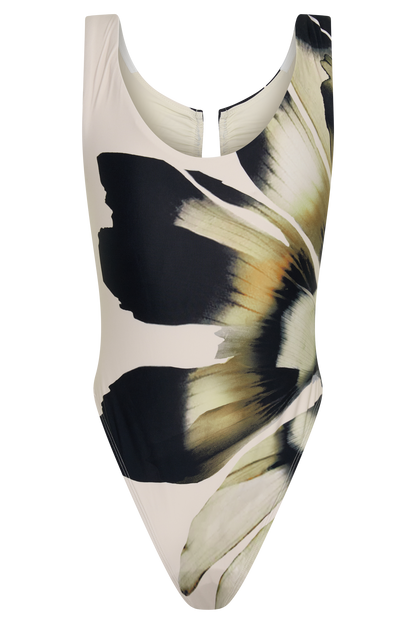 Yumi U-Wire Plunge One Piece Swimsuit - Ivory Base Floral Print vista 14