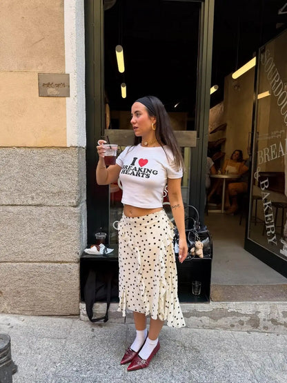 Falda midi Satinada Lunares