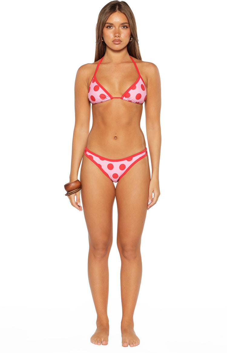 Sofie Pink and Red Polka Dot Contrast Bind Triangle Bikini Top vista 5