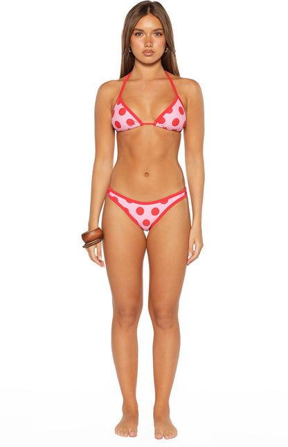Sofie Pink and Red Polka Dot Contrast Bind Triangle Bikini Top vista 5