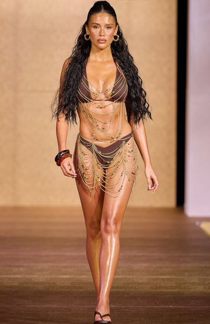 Zelestia Chain Beaded Bikini Top Espresso vista 2