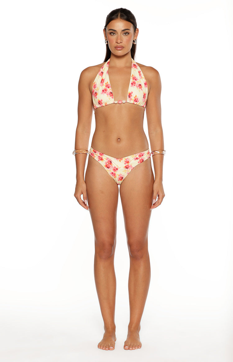 Coraya Yellow and Pink Floral Print Wrap Bikini Bottoms vista 5