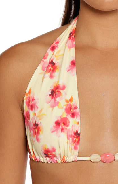 Sunbeam Yellow and Pink Floral Print Halter Bikini Top vista 8